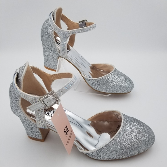 Badgley Mischka Other - Badgley Mischka Girls Trudy Silver Glitter Ankle Strap Block Heel Dress Shoes, 3